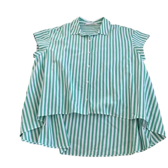 Zara Tops Zara Trafaluc Collection High Low Green And White Striped